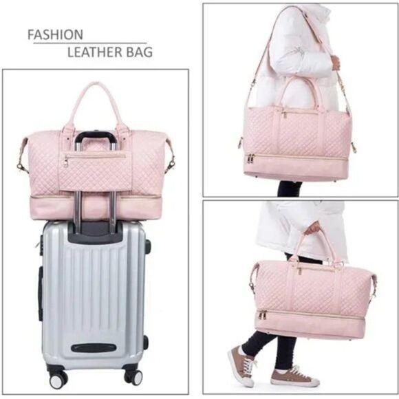 New Large Overnight Travel Duffle Tote Bags, Pink - Picture 6 of 8